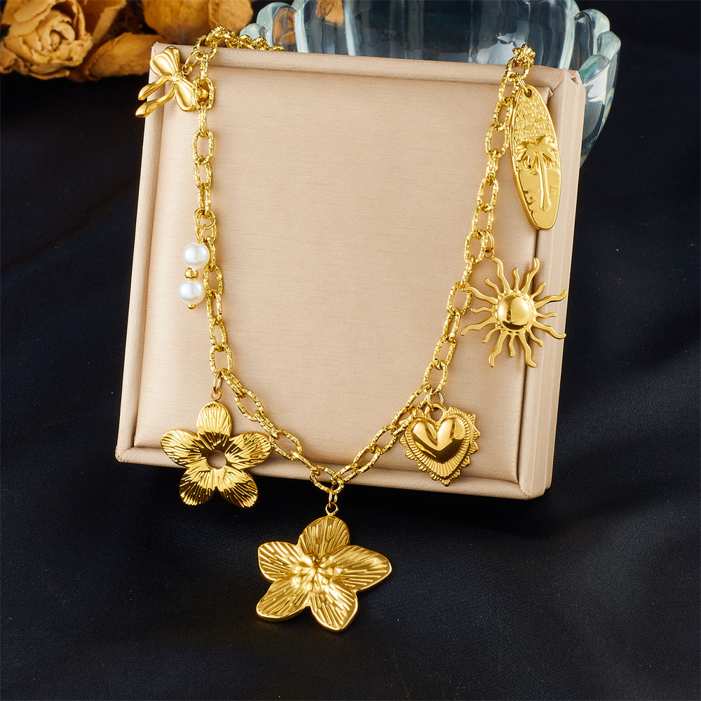 Fashion Holiday Advanced Multi-Element Marine Life Pendant Shell Starfish Sun Stainless Steel Necklace