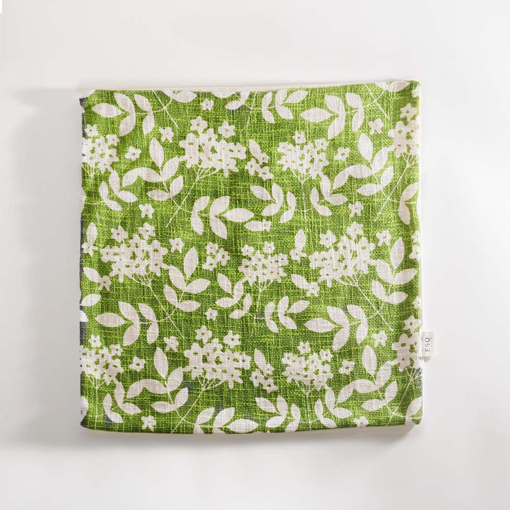 Magnolia Printed Cotton Cushion Cover - Green White