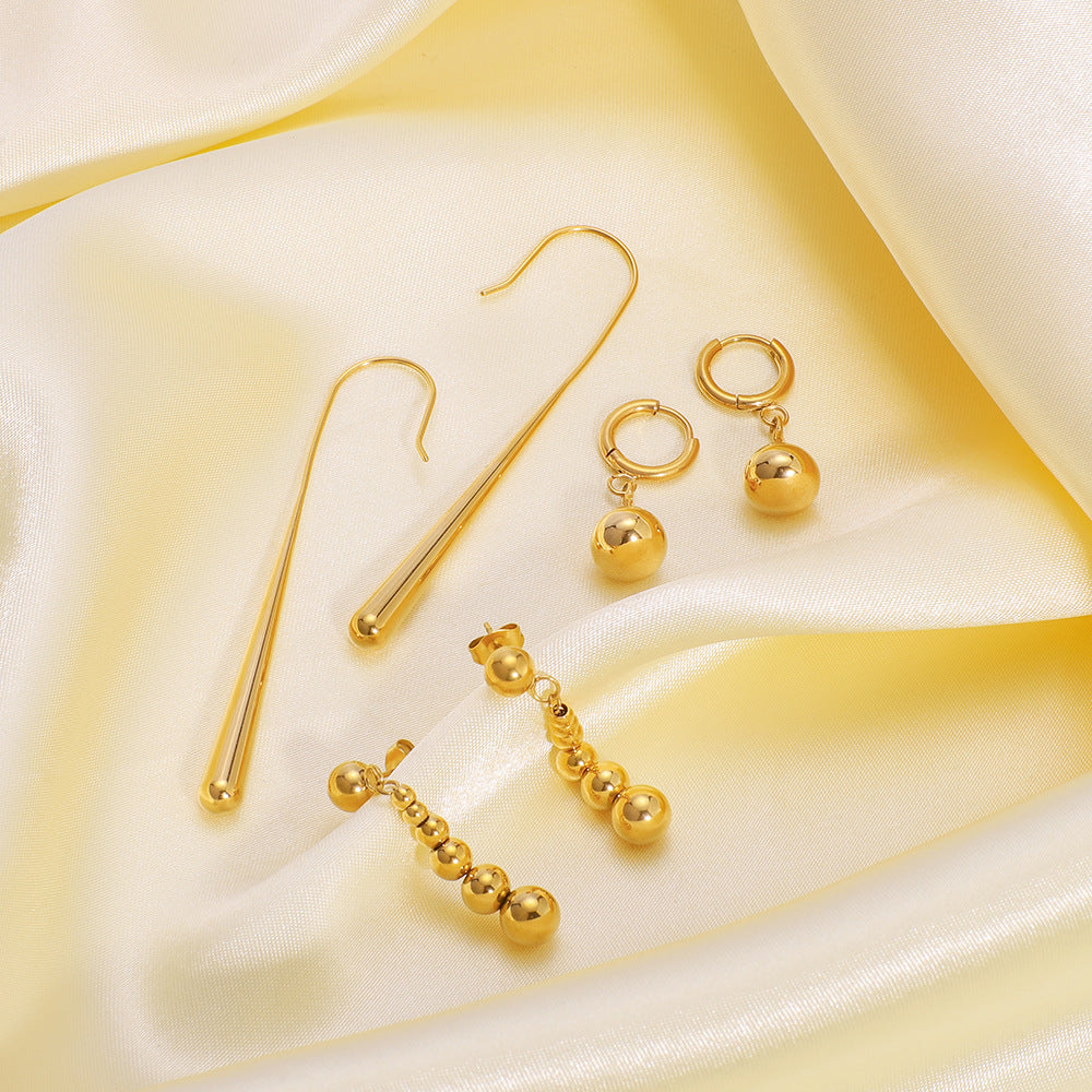 Simple Stainless Steel 18K Gold Plated Water Drop Earrings For Women Retro Personality Long