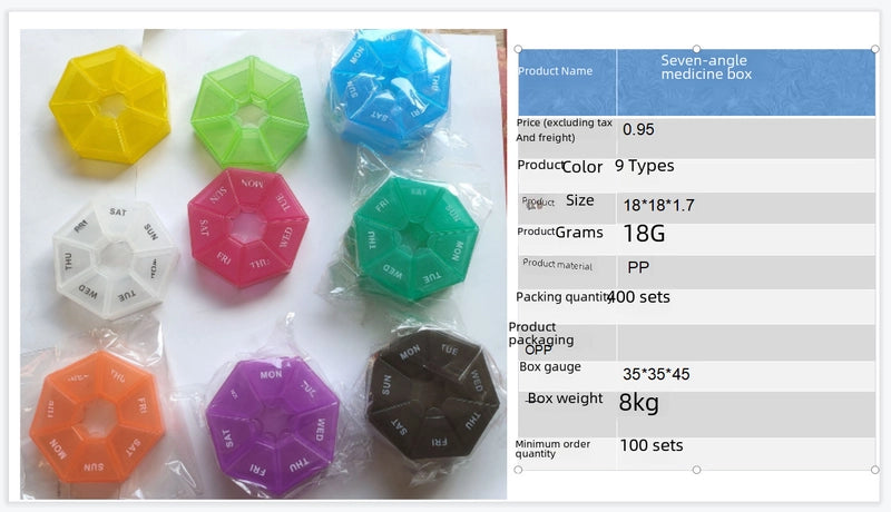 One Week 7-corner Medicine Box Round 7-compartment Portable One Week Sub-packed Small Medicine Box Mini 7-day Portable Medicine Accessories Box