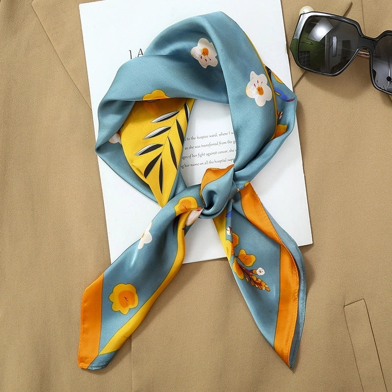70*70  Striped Silk Scarf Women's Small Square Scarf  Versatile Professional Small Scarf Summer Thin Decorative Scarf