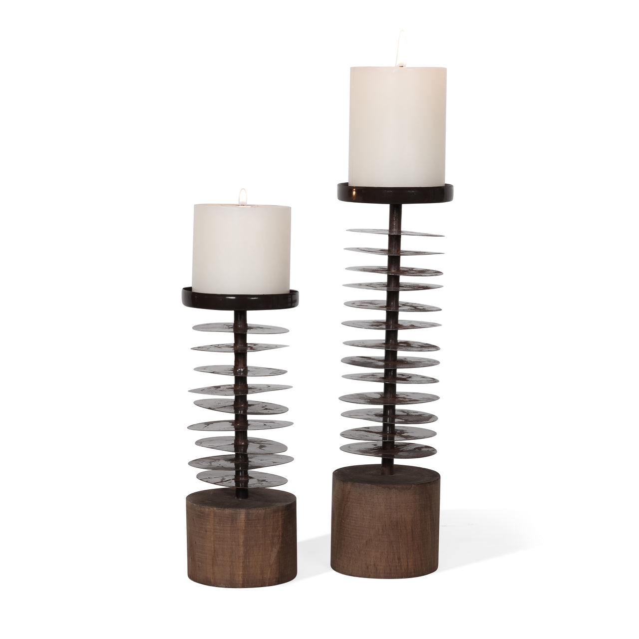 Eucalyptus Metal & Wood Candle Holders (S/2)