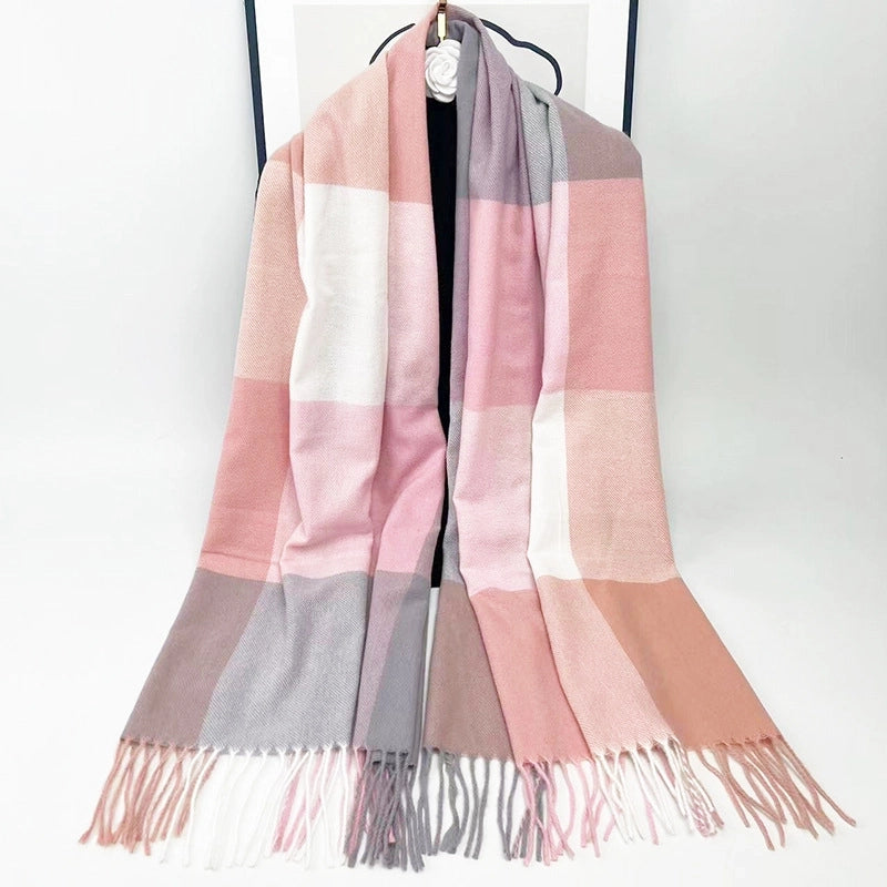 New Autumn And Winter Warm Scarf Factory Plaid Women's Tassel Scarf Thickened Cashmere Shawl