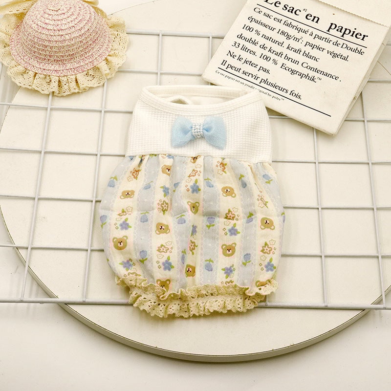 Bear Printed Soft Dog Cat Dress Pajama