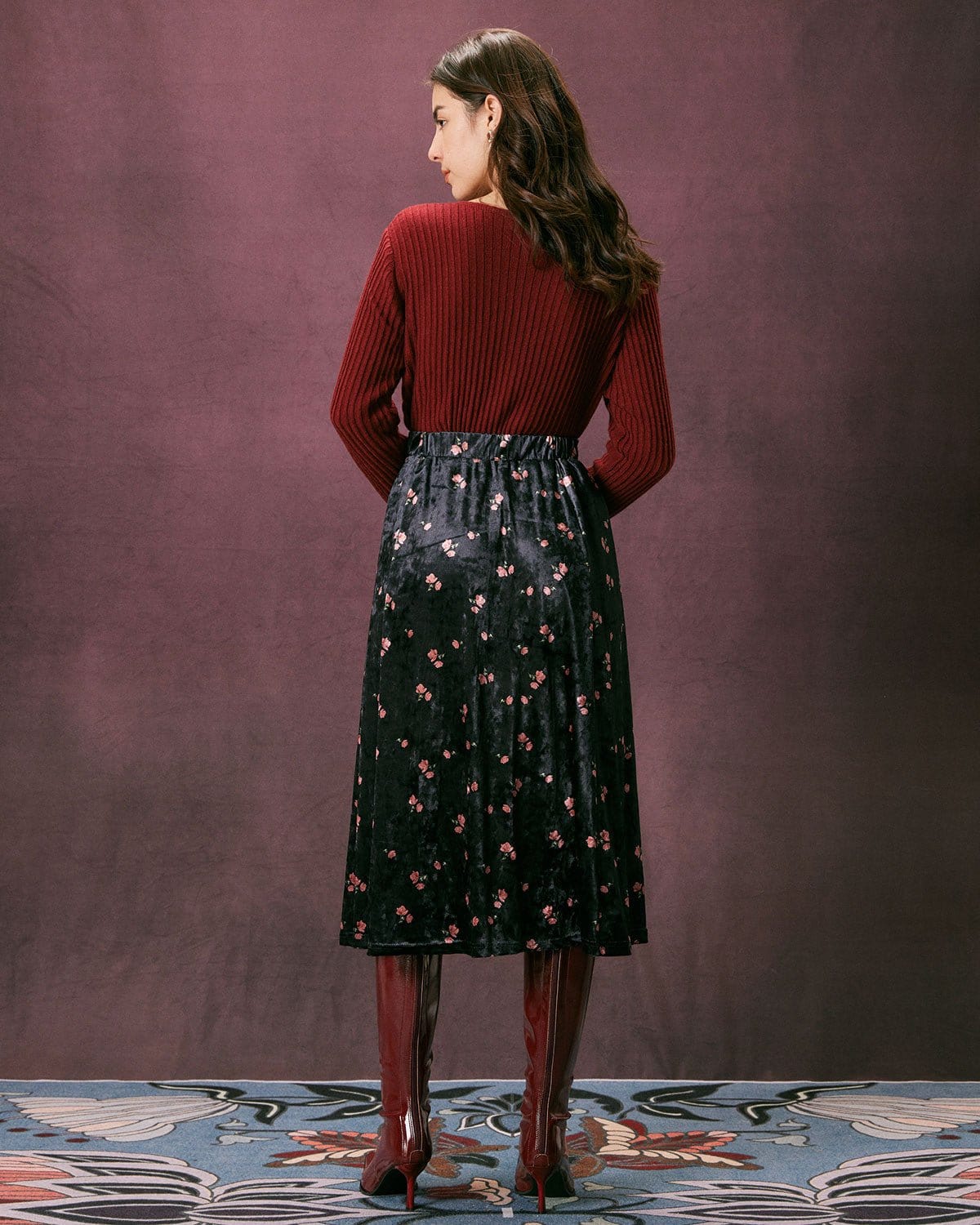 The Red V Neck Ribbed Long Sleeve Cardigan
