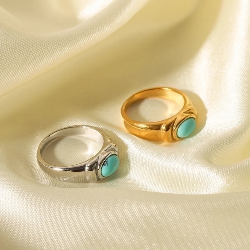 IG Style Retro Geometric 304 Stainless Steel Natural Stone Rhinestones Zircon 18K Gold Plated Polishing Plating Inlay Rings