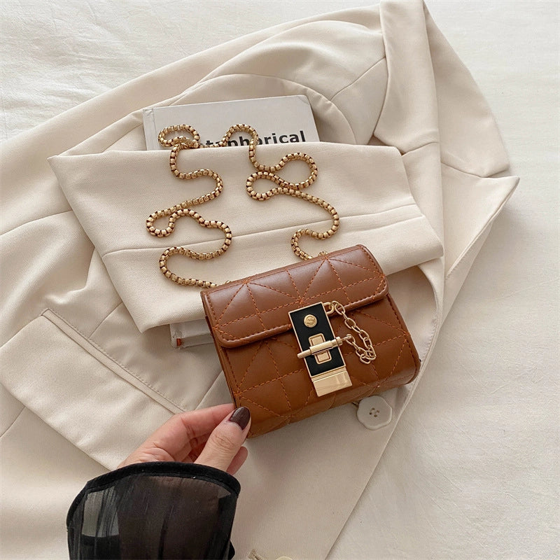 Women's Pu Leather Solid Color Basic Lock Square Lock Clasp Shoulder Bag Crossbody Bag Square Bag
