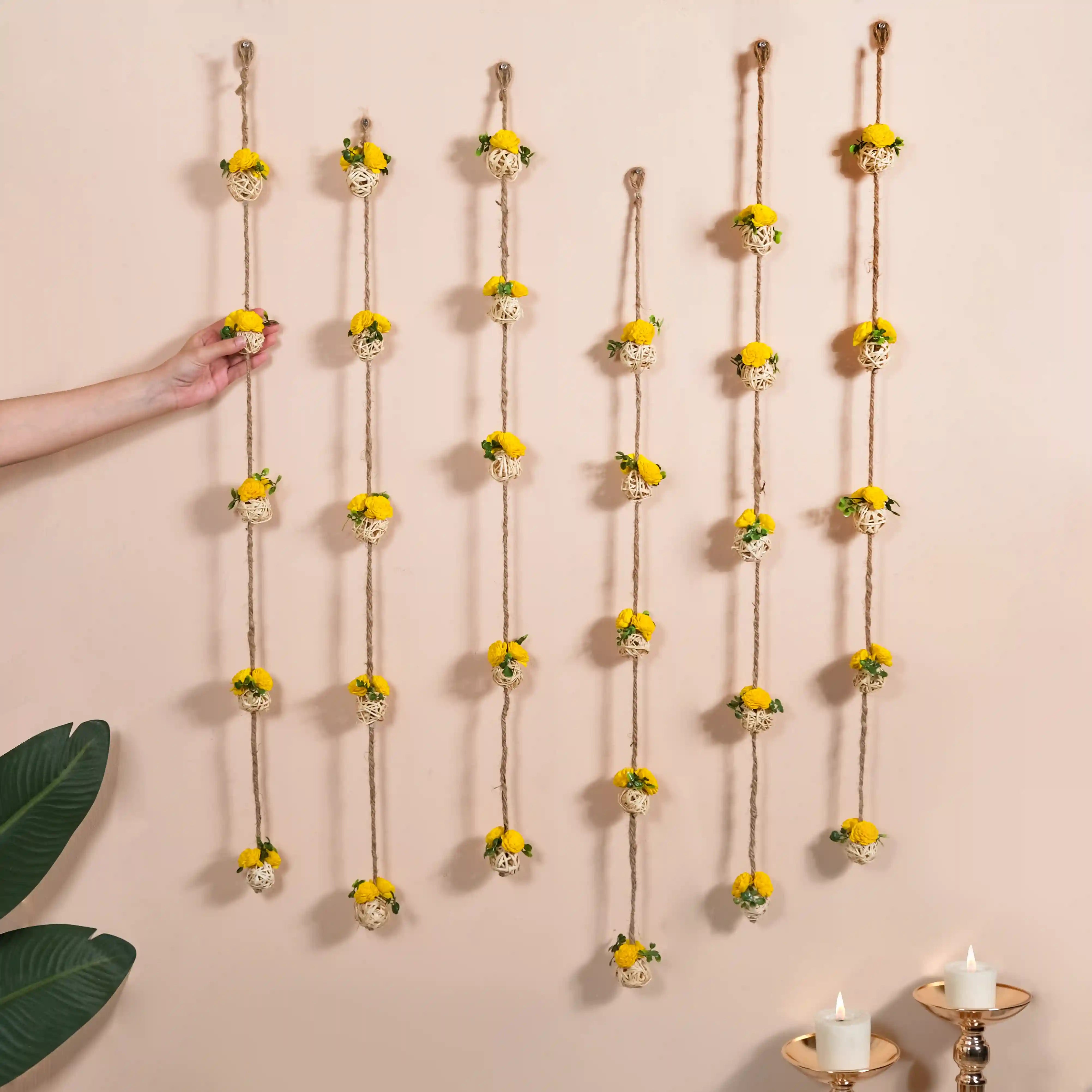 All Natural Decorative Flower Wall Hanging Set Of 6