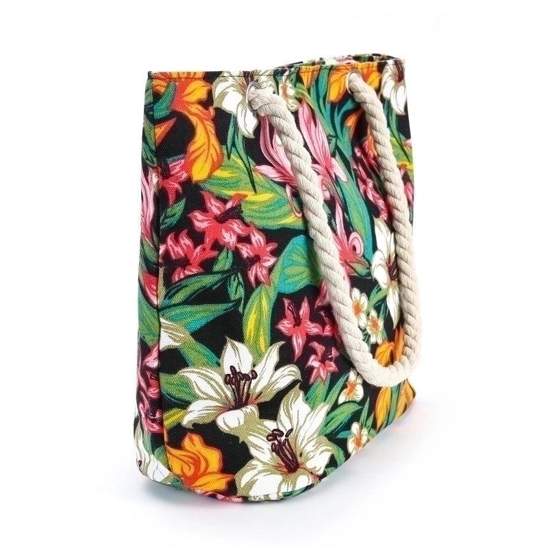 Women's Large Cotton Flower Beach Open Shoulder Bag