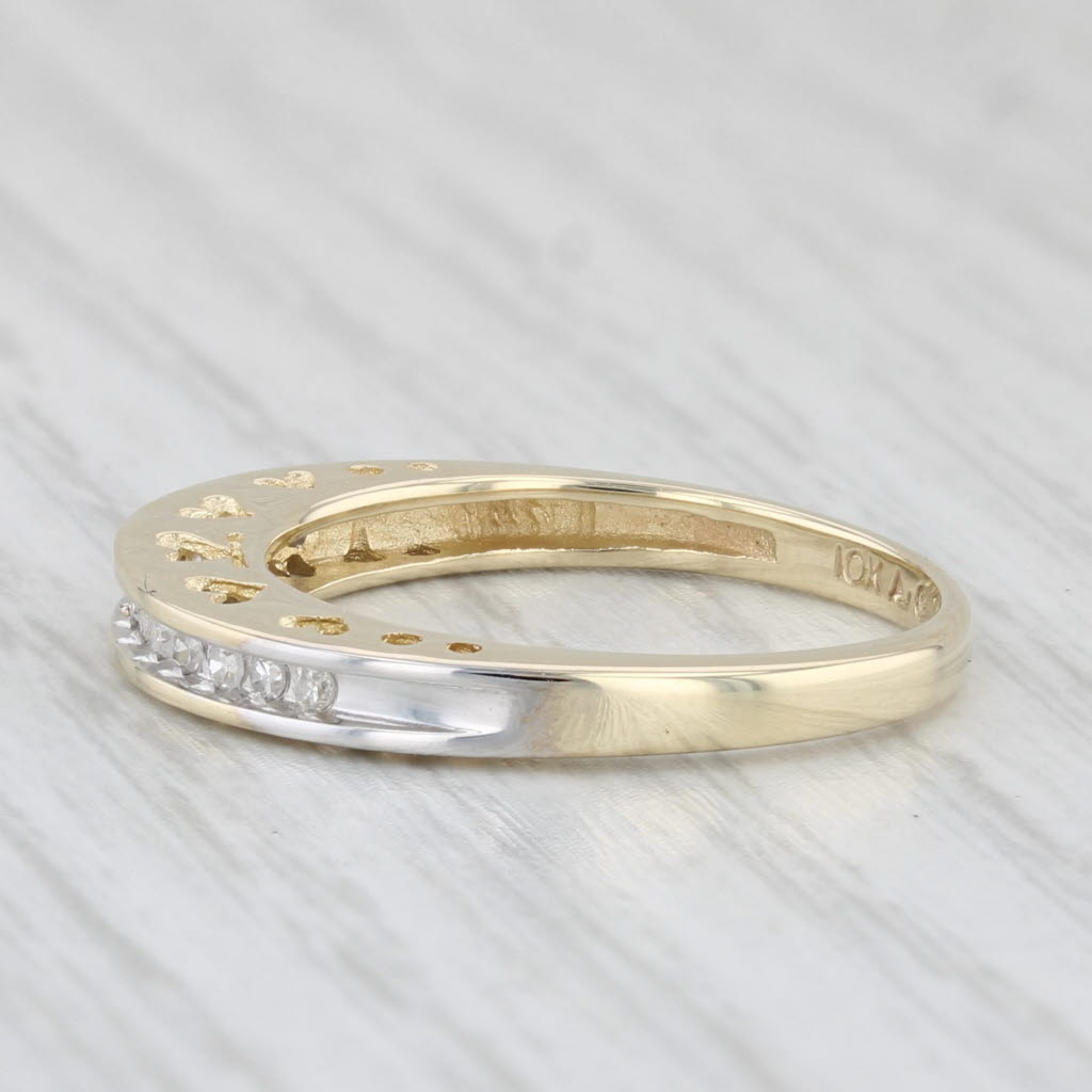 0.10ctw Diamond Wedding Band 10k Yellow Gold Sz 6.5 Stackable Ring Heart Bridge