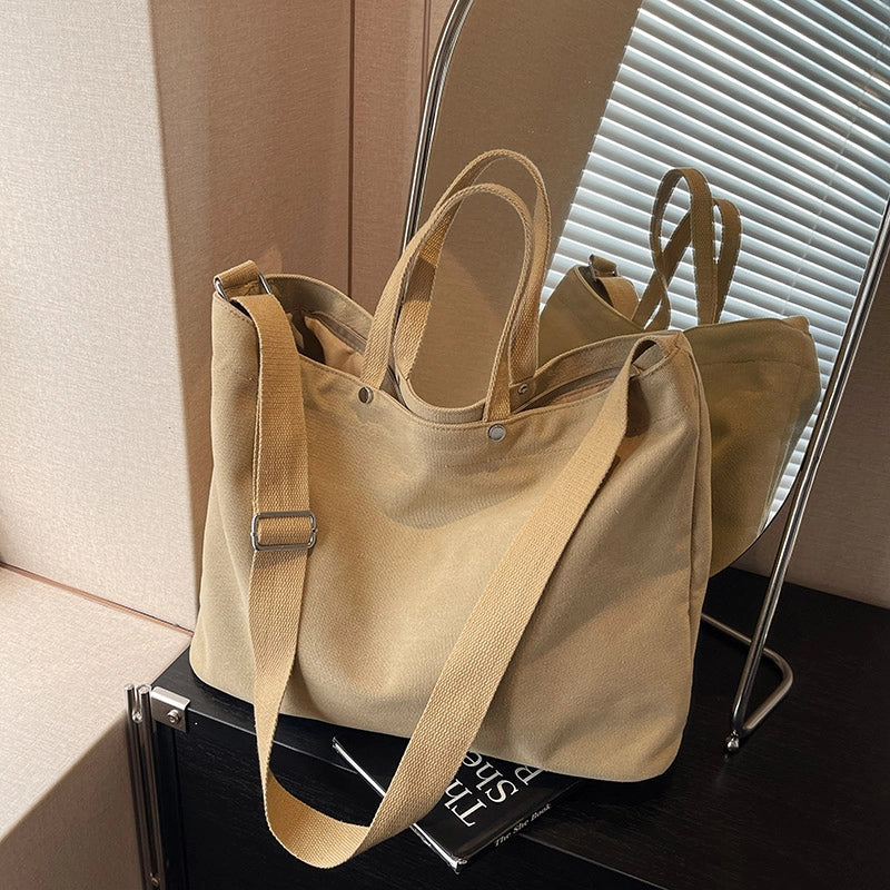 Women's Canvas Solid Color Classic Style Square Zipper Tote Bag