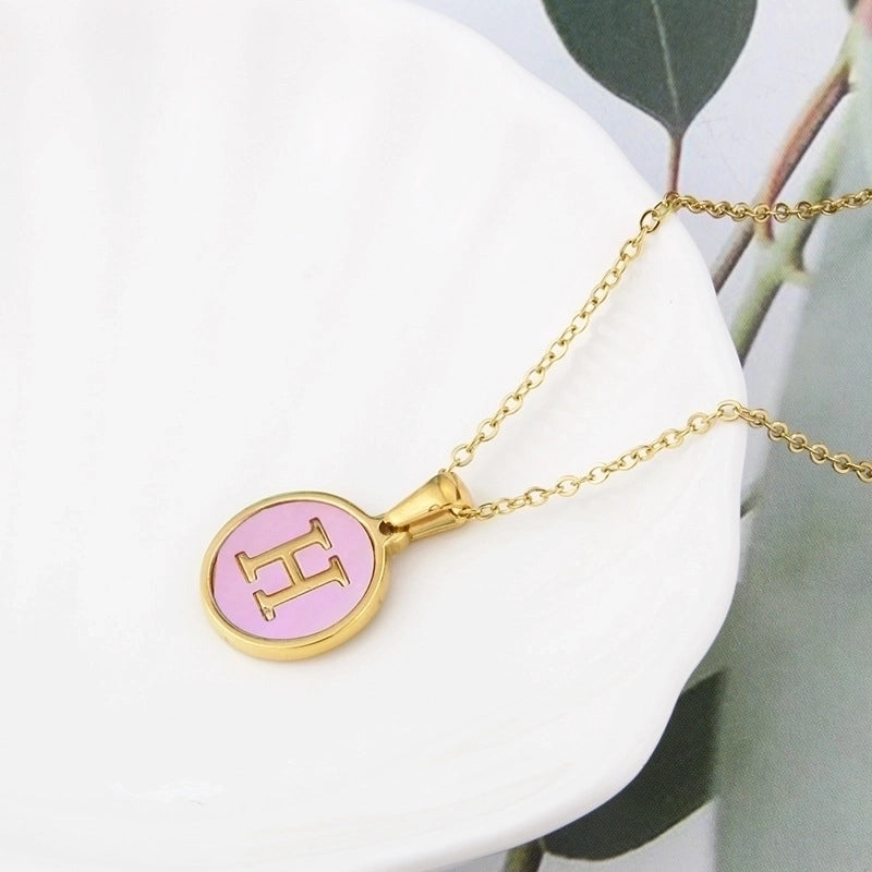 Minimalist Letter Titanium Steel Plating Inlay Shell Pendant Necklace