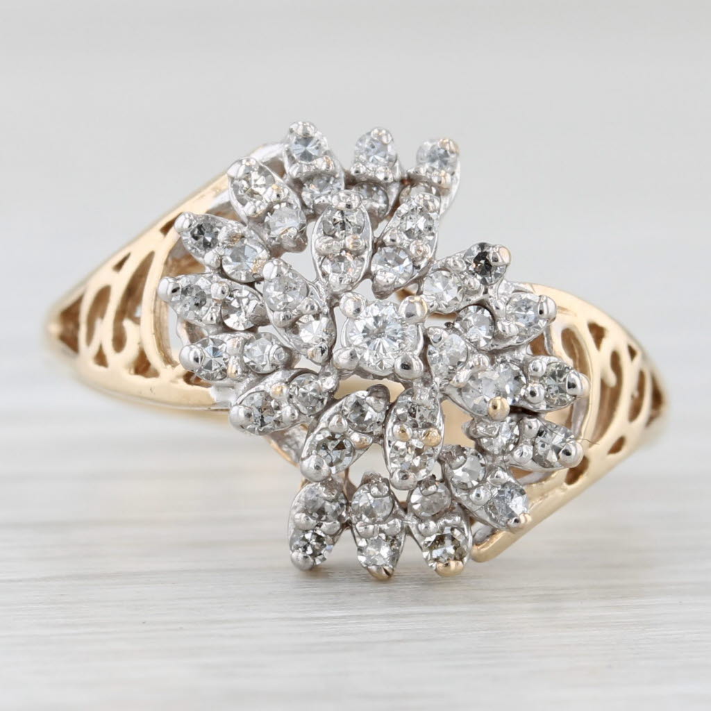 0.32ctw Diamond Cluster Swirl Ring 10k Yellow Gold Size 7.5