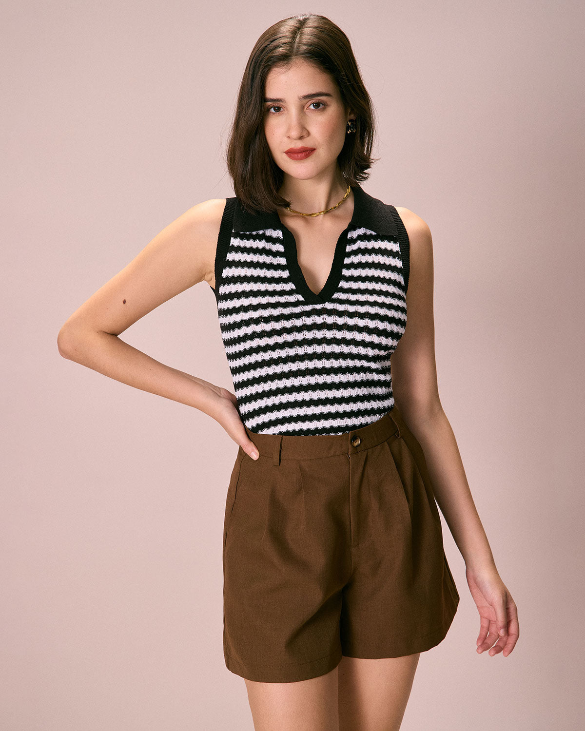 The Black Collared Striped Knit Tank Top