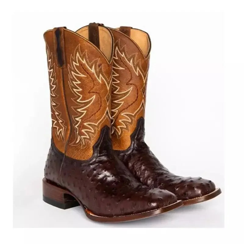 Unisex Mid-Calf Western Cowboy Boots with Embroidery | Leather Fashion