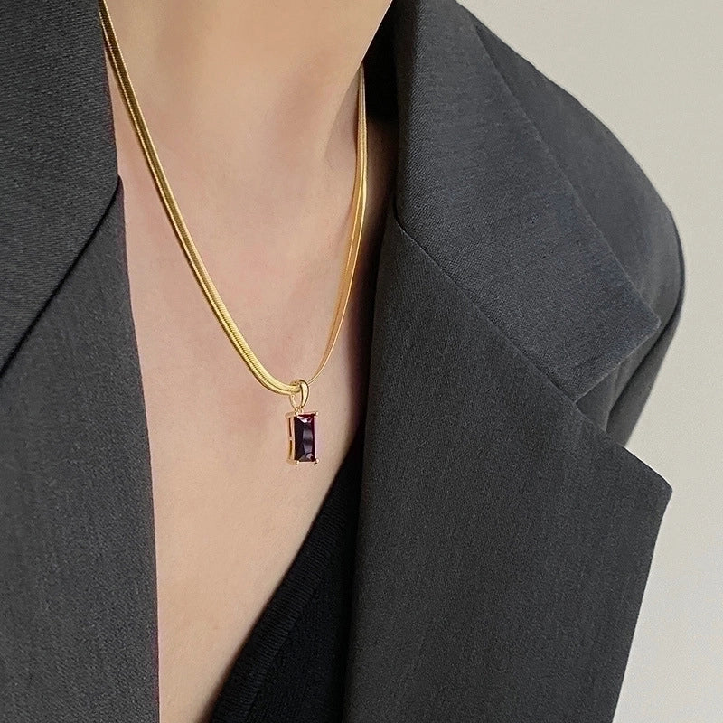 667 Stainless Steel Copper Vacuum Furnace Outer 18K Gold Plated Retro Inlaid Zircon Geometric Rhinestones Pendant Necklace
