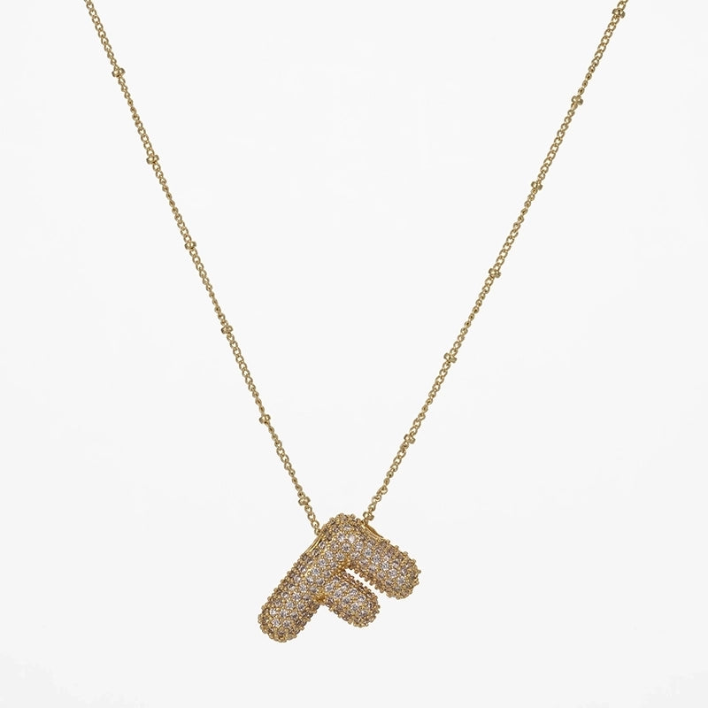 Copper Gold Plated Silver Plated IG Style Minimalist Plating Inlay Letter Zircon Pendant Necklace
