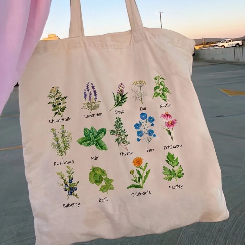Women's Canvas Letter Flower Frog Cute Square Open Canvas Bag