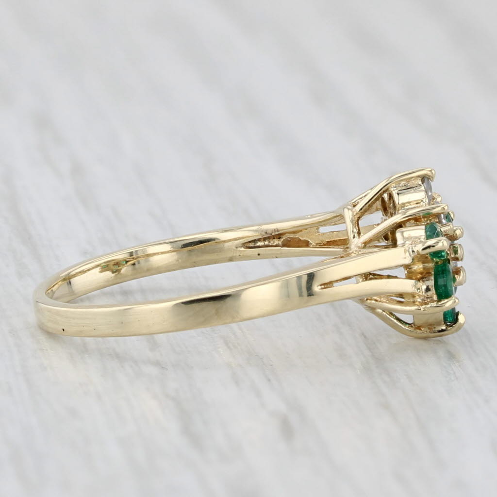 0.35ctw Emerald Diamond Flower Ring 14k Yellow Gold Size 6.75 Bypass