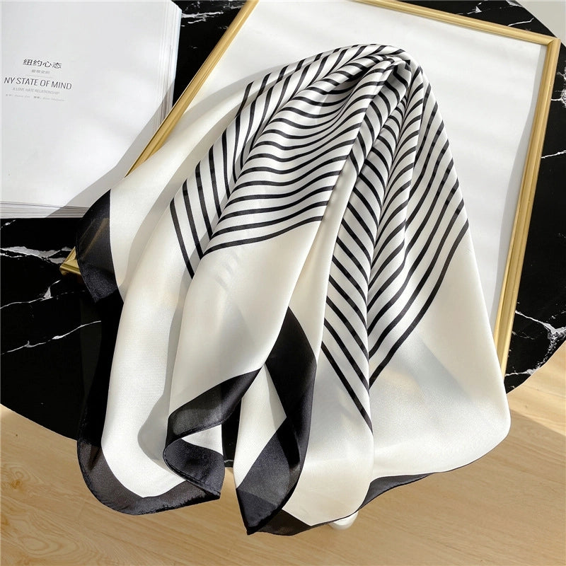 Unisex Casual Minimalist Stripe Flower Polyester Satin Printing Silk Scarf