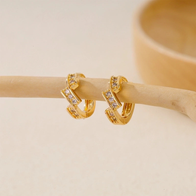 1 Piece IG Style Minimalist Geometric Inlay Copper Zircon Earrings
