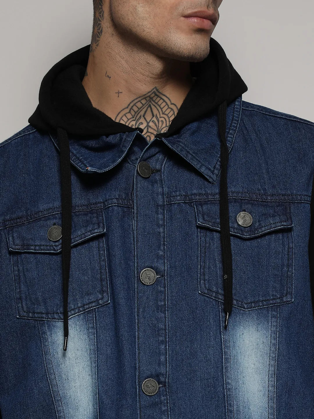 Light-Wash Denim Jacket With Sweatshirt Sleeve