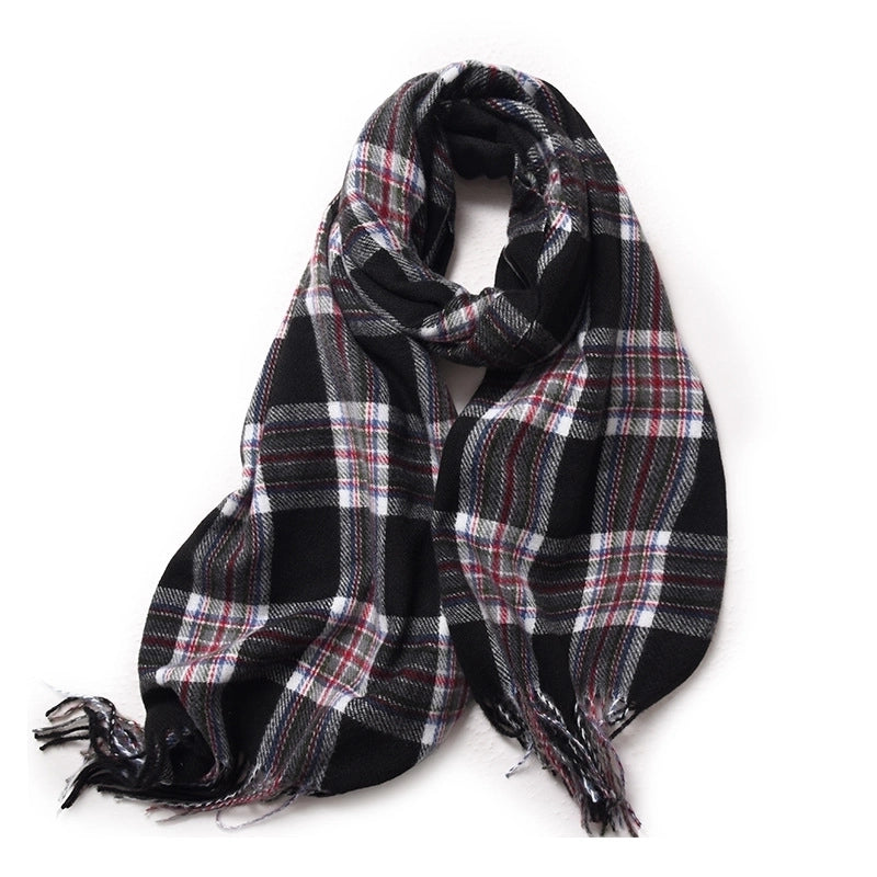 Korean Style Contrast Color Check Retro Artificial Cashmere Scarf Women's Winter Neck Warmer Warm All-matching Fashion Ins Factory