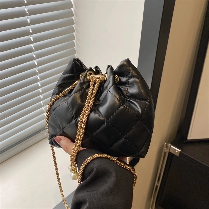 Women's Pu Leather Argyle Classic Style String Crossbody Bag