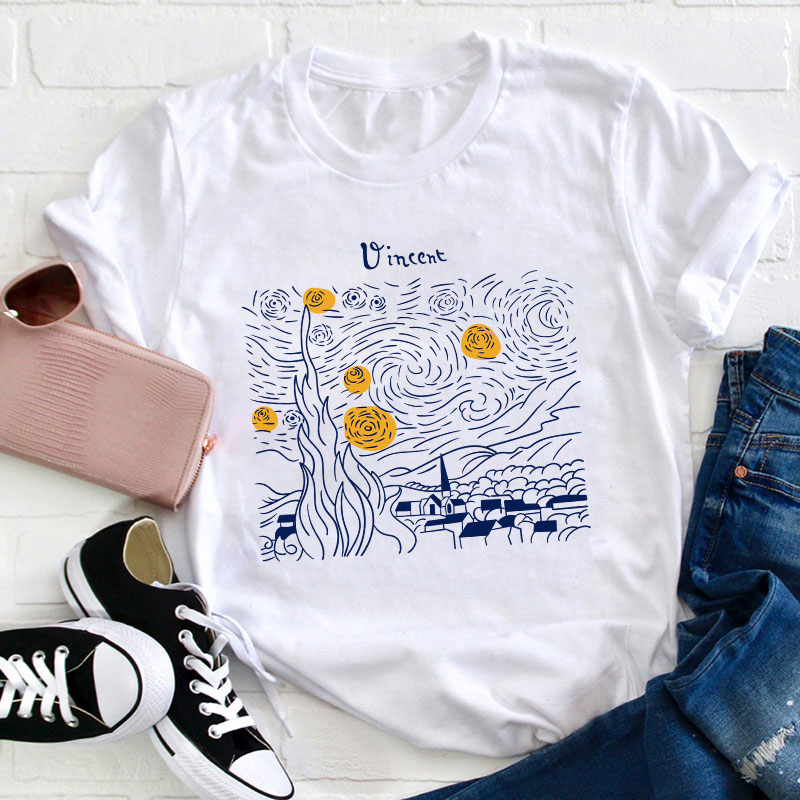 Vincent The Starry Night Teacher T-Shirt