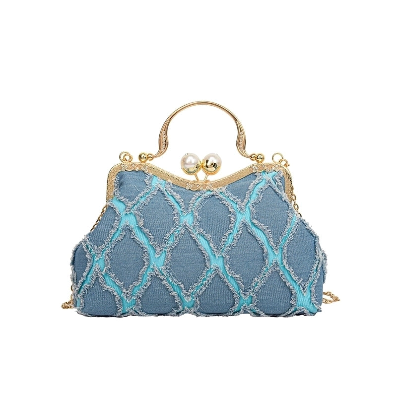 Women's Denim Geometric Elegant Vintage Style Shell Lock Clasp Shoulder Bag Handbag Crossbody Bag