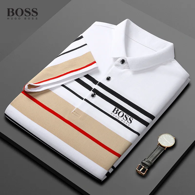 BOSS Patchwork Stripe Short Sleeve Polo