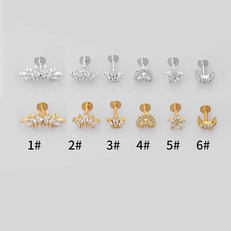 1 Piece Lip Rings Minimalist Classic Style Heart Shape Crown 316L Stainless Steel  Plating Inlay Zircon K Gold Plated Lip Rings Ear Cartilage Rings & Studs