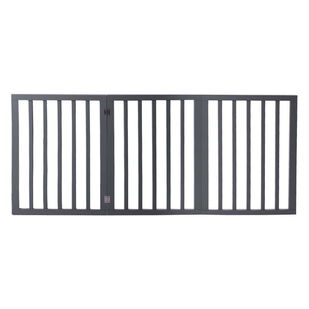 Retractable Barrier Wooden Pet Gate Dog Fence 3 Panel Grey