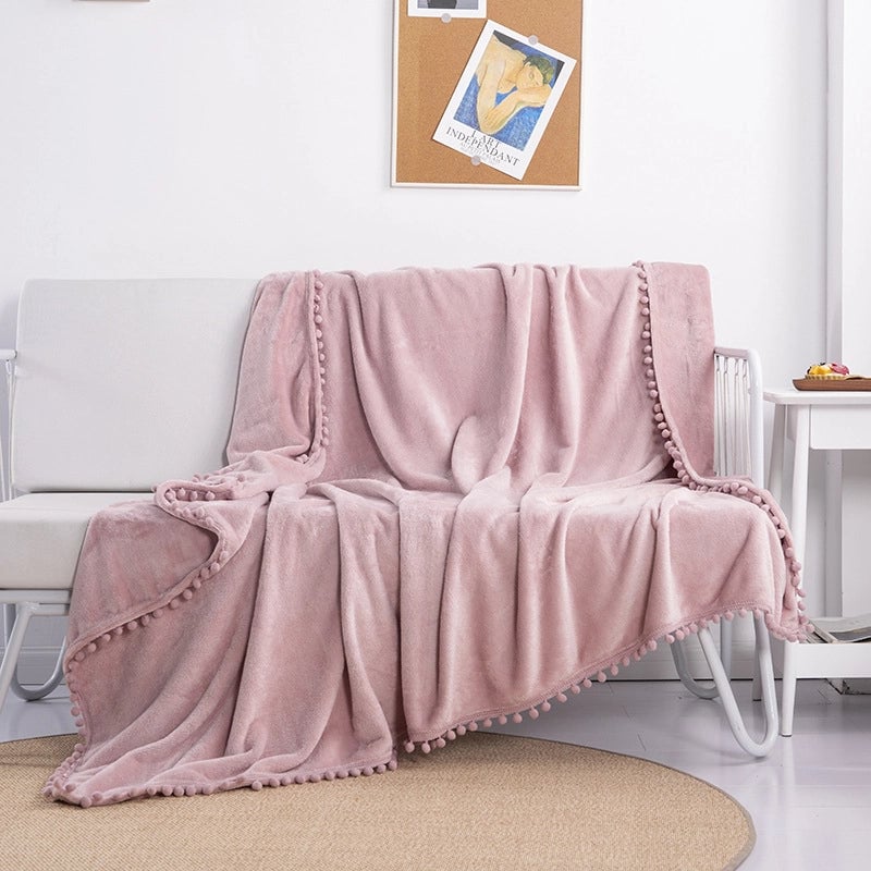 Tassel Ball Solid Color Blanket Sofa Dormitory Blanket Gift Air Conditioning Blanket