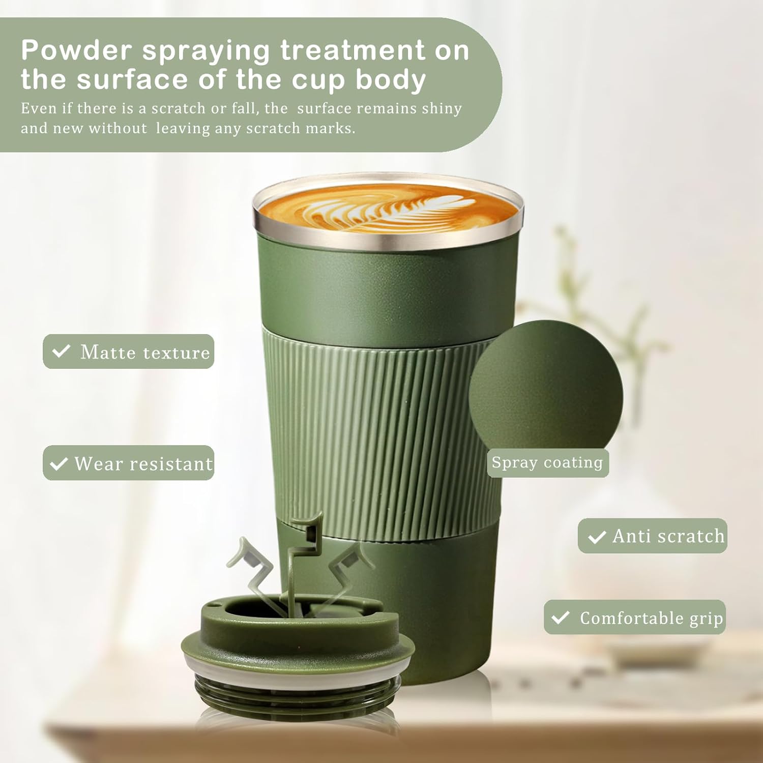 Senshuomy Travel Mug, Insulated Coffee Cup with Leakproof Lid, Reusable Coffee Cups Travel Cup, Stainless Steel thermaol Mug for Hot Cold Drinks (Green 380ml)