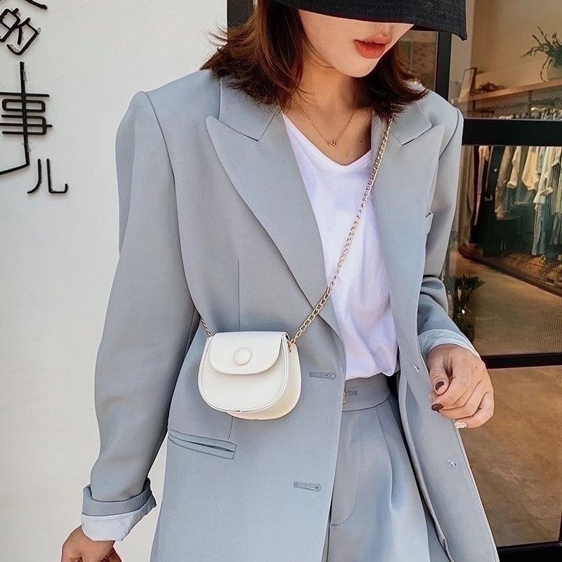 Women's Mini Pu Leather Solid Color Streetwear Oval Flip Cover Crossbody Bag