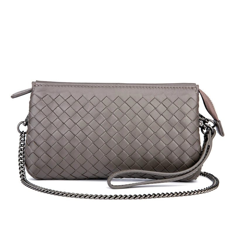 Women's Medium Leather Solid Color Vintage Style Classic Style Weave Square Zipper Crossbody Bag
