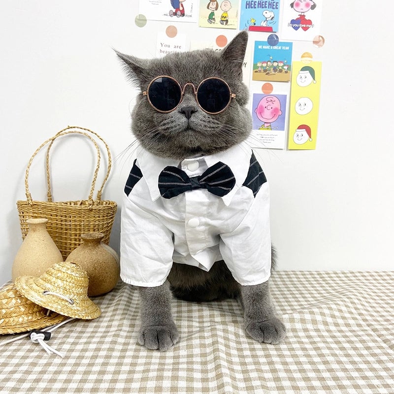 Spring/summer Thin Pet Dog Cat Clothes Western-style Suit Shirt Wedding Dress/gown For Teddy Large Dogs
