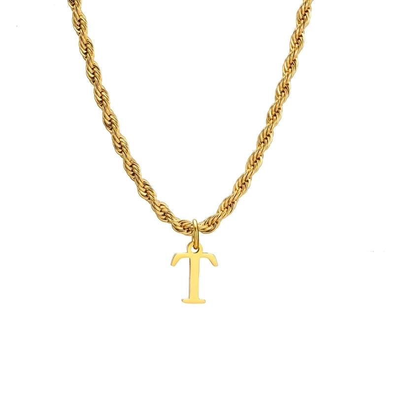 Minimalist Letter Stainless Steel Gold Plated Pendant Necklace