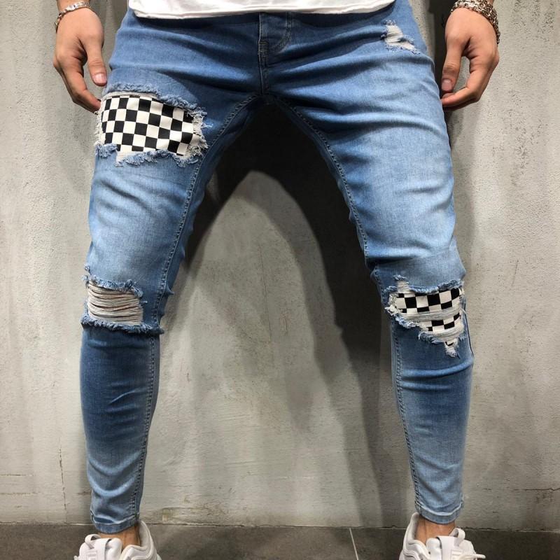 Patchwork Plaid Skinny Jeans