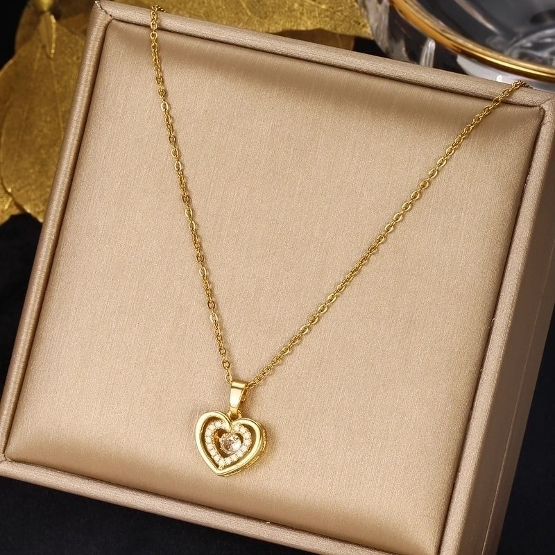3 Pieces Elegant Minimalist Leaf Four Leaf Clover Insect Stainless Steel Plating Inlay Zircon Pendant Necklace