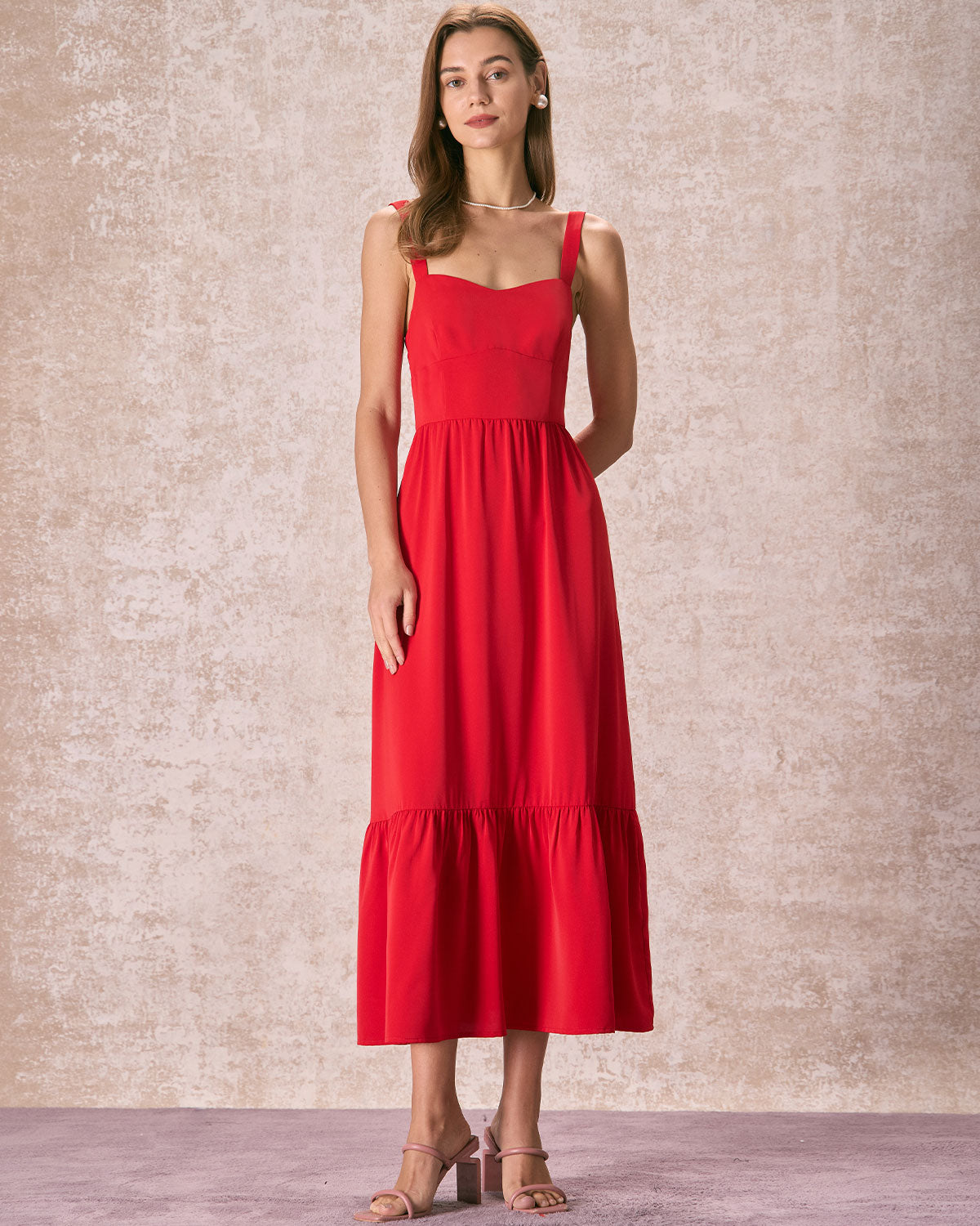 The Red Sweetheart Neck Layered Slip Maxi Dress