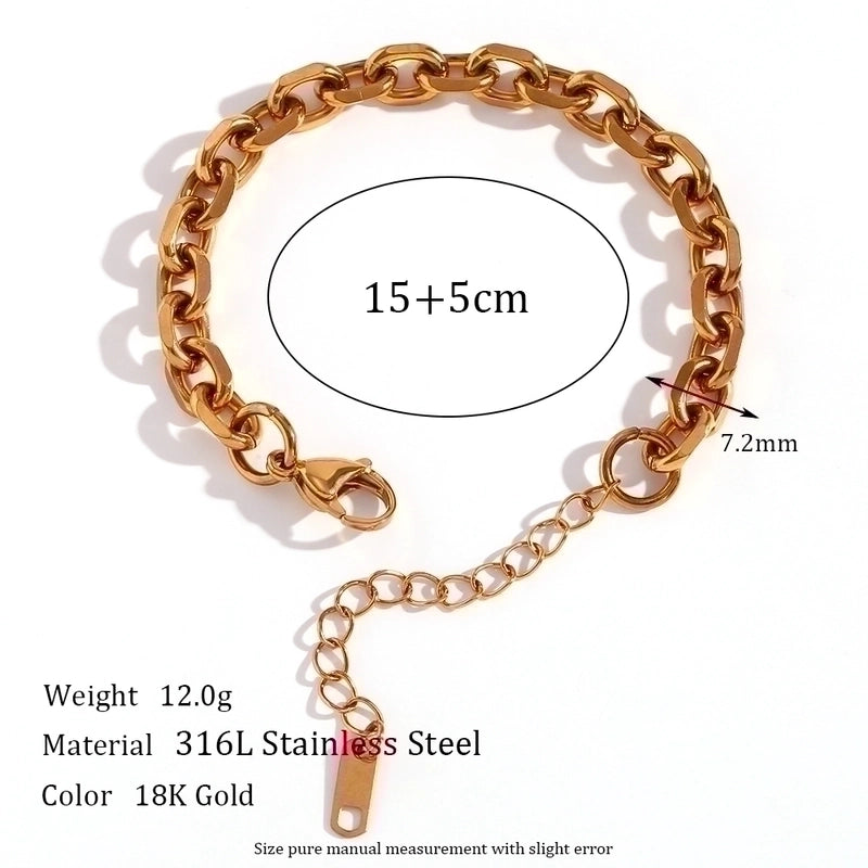 Minimalist Classic Style Oval Solid Color 304 Stainless Steel 18K Gold Plated Bracelets In Bulk