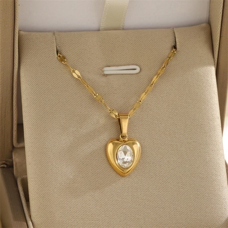 Minimalist Classic Style Sun Heart Shape Bow Knot 201 Stainless Steel 304 Stainless Steel Rhinestones Shell Zircon 18K Gold Plated Inlay Pendant Necklace