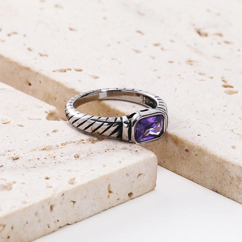 Casual Minimalist Rectangle Titanium Steel Plating Inlay Rhinestones Rings 1 Piece