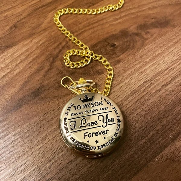 To My Son Quartz Pocket Chain Watch