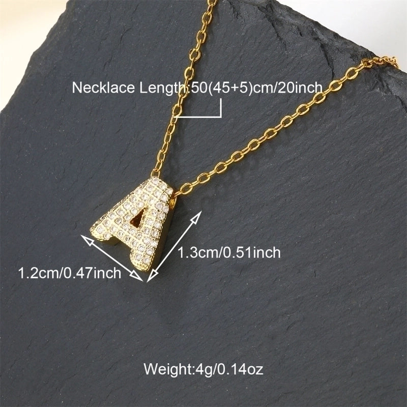 Copper 18K Gold Plated Casual Minimalist Inlay Letter Zircon Pendant Necklace