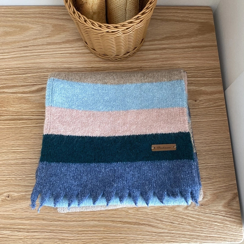 Women's Casual Minimalist Stripe Polyester Sheep Wool Scarf
