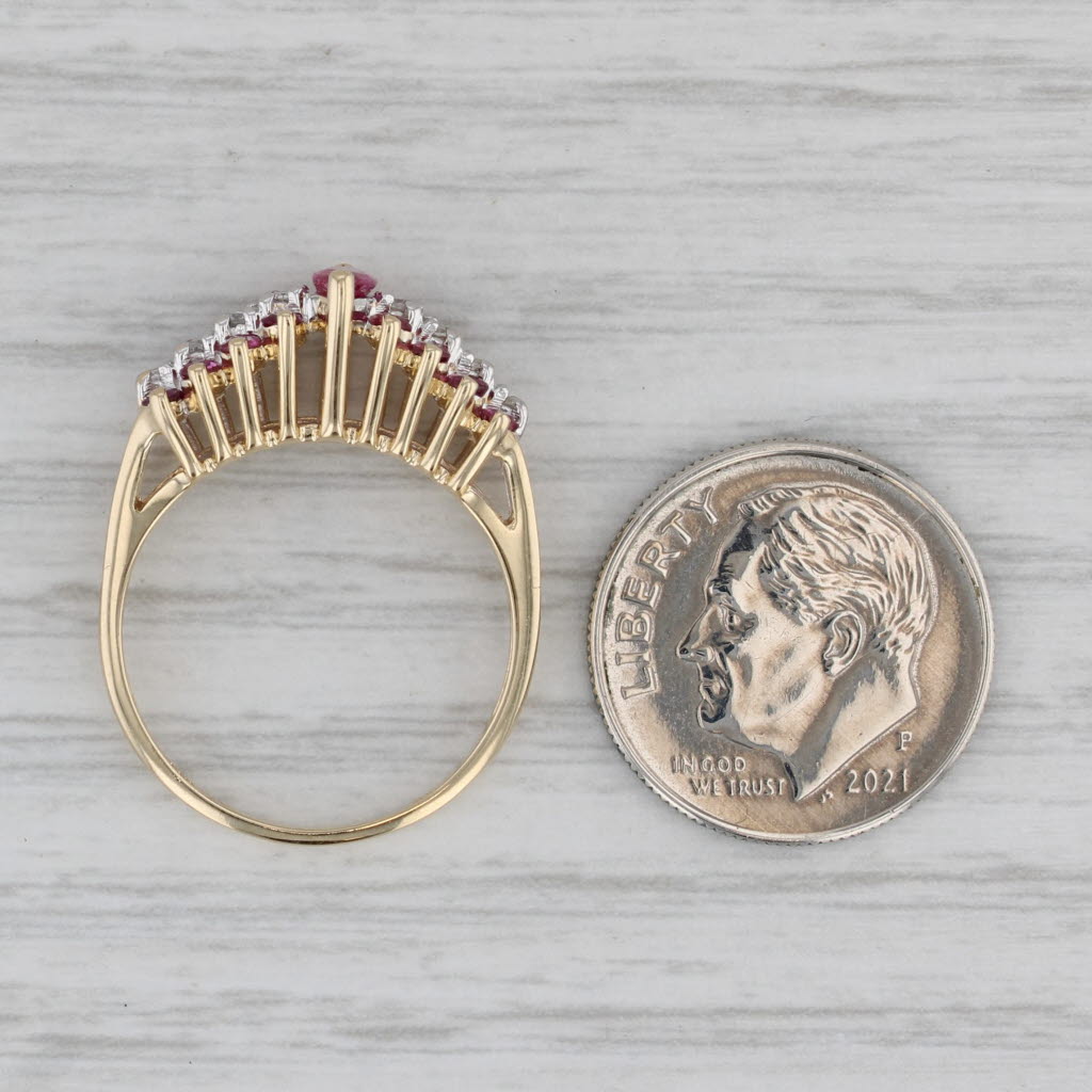 0.64ctw Marquise Ruby Diamond Ring 14k Yellow Gold Size 6.5 Tiered Band