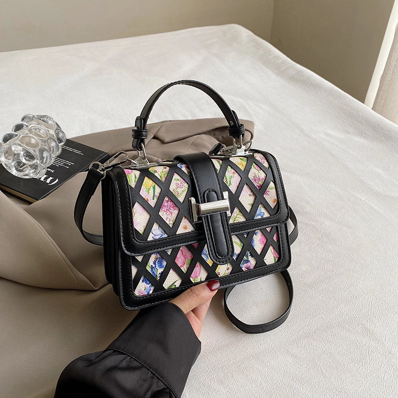 Women's Small Pu Leather Printing Elegant Square Magnetic Buckle Handbag